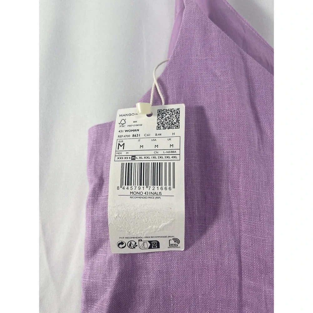 New MNG Mango 100% Linen Knot Sleeveless Jumpsuit Lilac Size Medium (US)